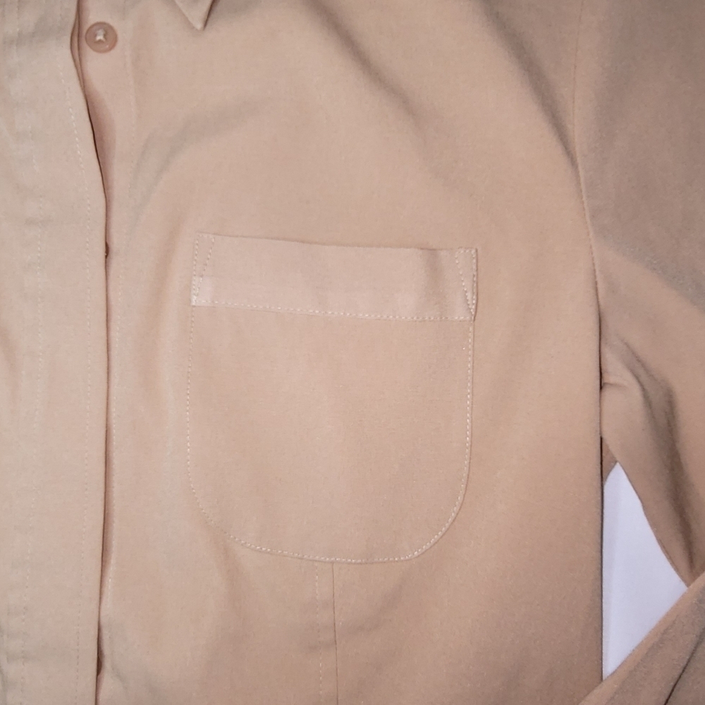 Express Stretch Button Down Dress Shirt Tan Women's Size 1/2 - Picture 6 of 12